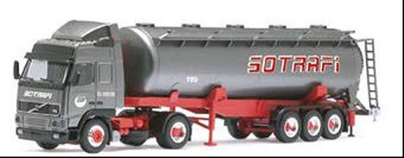 144254 Грузовой автомобиль цистерна Вольво Volvo FH 16 "Sotrafi", Globetrotter, Silosattelzug, 2a/3a 1:87