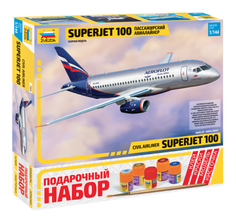 Сборная модель Пассажирский авиалайнер Суперджет 100 1:144 Сборная модель Пассажирский авиалайнер Суперджет 100 1:144